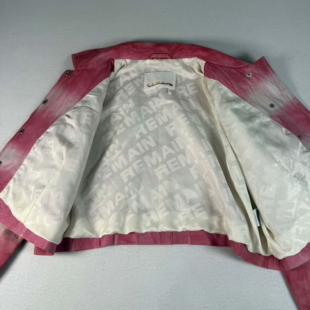 REMAIN Birger Christensen Mariona Jacket Womens 34 Pink Leather Tie Dye Cropped - Picture 5 of 12